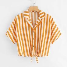 Romwe Knot Hem Striped Shirt