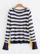 Romwe Contrast Striped Tie Cuff Jumper