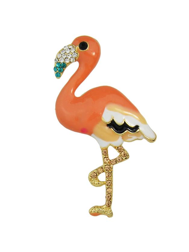Romwe Orange Color Enamel Flower Bird Shape Big Brooches