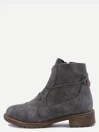 Romwe Grey Faux Leather Cap Toe Lace Up Short Boots