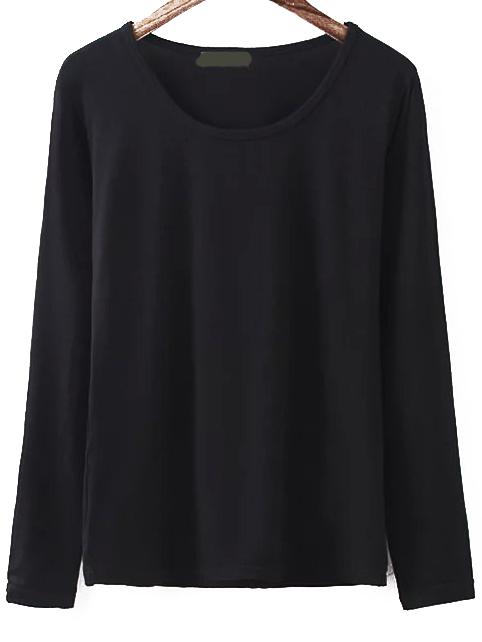 Romwe Black Modal Long Sleeve T-shirt