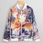 Romwe Plus Animal And Plants Print Jacket