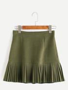 Romwe Army Green Pleated Hem Skirt With Zipper
