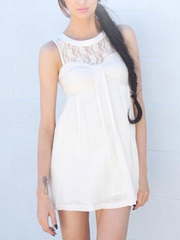 Romwe Lace Insert Ruched Chiffon Dress