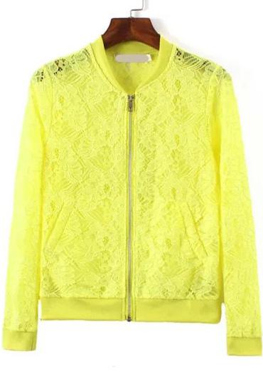 Romwe With Zipper Lace Yellow Coat