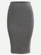Romwe Grey Split Dual Pockets Knit Pencil Skirt