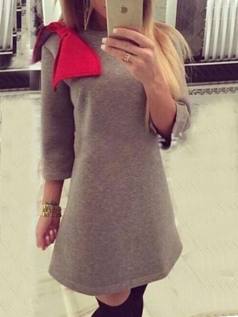 Romwe Round Neck Bow Embellished Dress