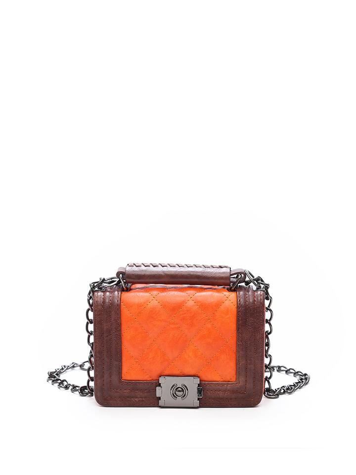 Romwe Whipstitch Detail Quilted Chain Bag