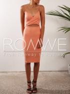 Romwe Orange Spaghetti Strap Cut Out Sheath Dress