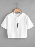 Romwe Cactaceae Embroidered Crop Hooded Tee