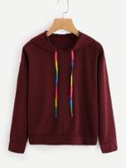 Romwe Colorful Drawstring Hooded Sweatshirt