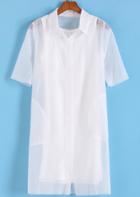 Romwe Lapel Short Sleeve Organza Shirt Dress