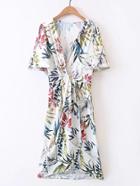 Romwe Plunging V-neckline Floral Print Dress
