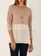Romwe Khaki Apricot Long Sleeve High Low T-shirt