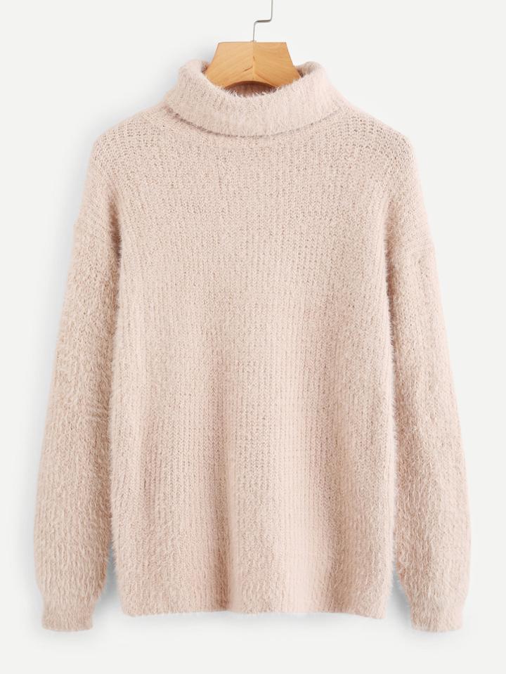 Romwe High Neck Hippocampus Hair Sweater