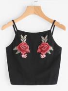 Romwe Embroidered Rose Applique Crop Cami Top