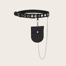 Romwe Eyelet Decor Bum Bag With Chain Strap