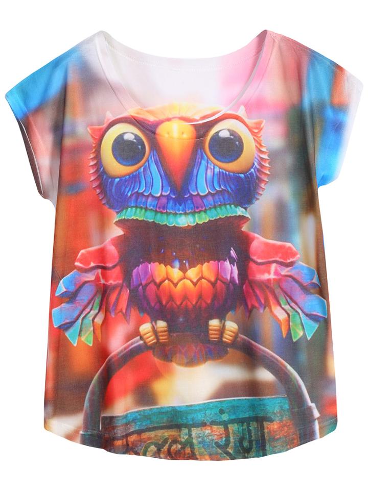 Romwe Owl Print White T-shirt