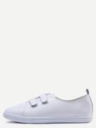 Romwe White Leather Round Toe Velcro Flats