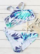 Romwe White Leaf Print Bikini Set