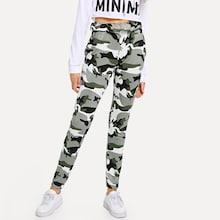 Romwe Ruffle Trim Camo Print Pants
