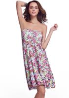 Romwe Multicolor Strapless Florals Beach Dress