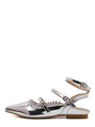 Romwe Silver Pointed Toe Buckle Strappy Flats