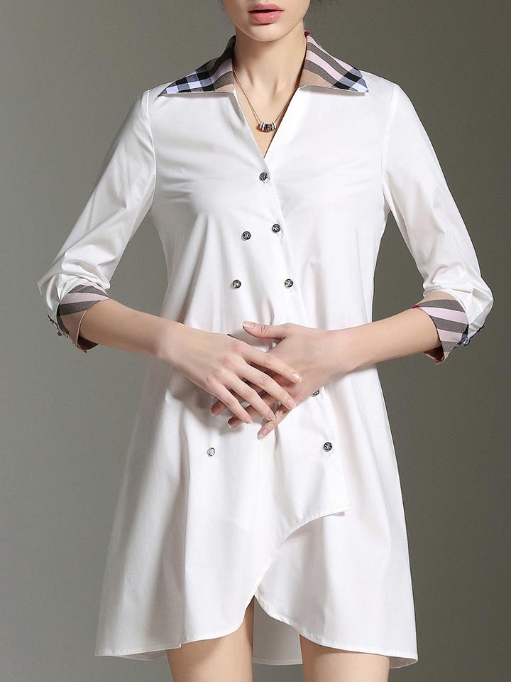 Romwe White V Neck Shirt Dress