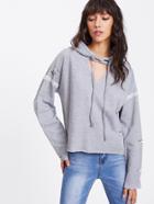 Romwe V Cut Distressed Hooded Top