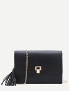 Romwe Black Flap Crossbaody Bag With Tassel