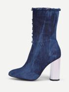 Romwe Distressed Detail Block Heeled Denim Boots