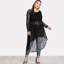 Romwe Plus See-through Dip Hem Tee