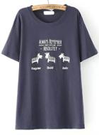 Romwe With Bead Zebra Print Navy T-shirt