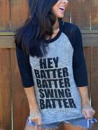 Romwe Contrast Sleeve Letter Print Royal Blue T-shirt