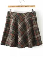Romwe Elastic Waist Checkered Zipper Green Skirt
