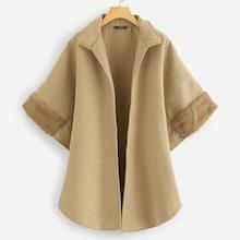 Romwe Plus Faux Fur Detail Coat