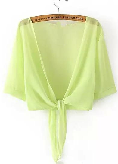 Romwe Short Sleeve Chiffon Green Top