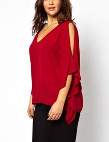 Romwe V Neck Chiffon Red Top