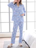 Romwe Rabbit Print Shirt & Pants Pj Set