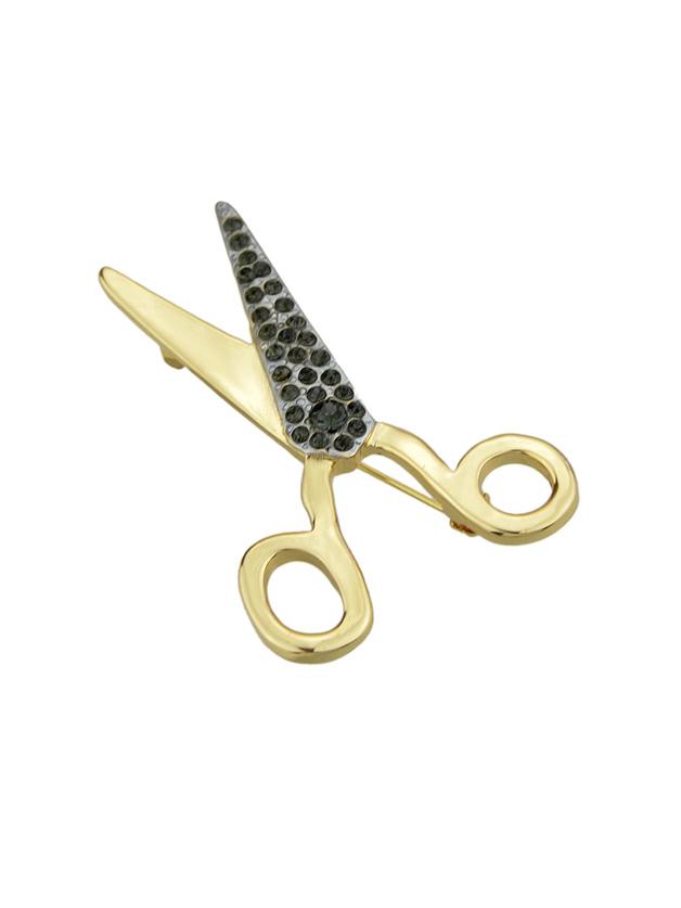 Romwe Black Rhinestone Scissors Brooch Women Jewerlry