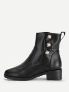 Romwe Quilted Detail Ankle Boots With Faux Pearl