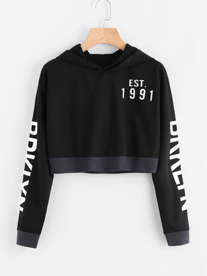 Romwe Letter Printed Crop Sweatshirt