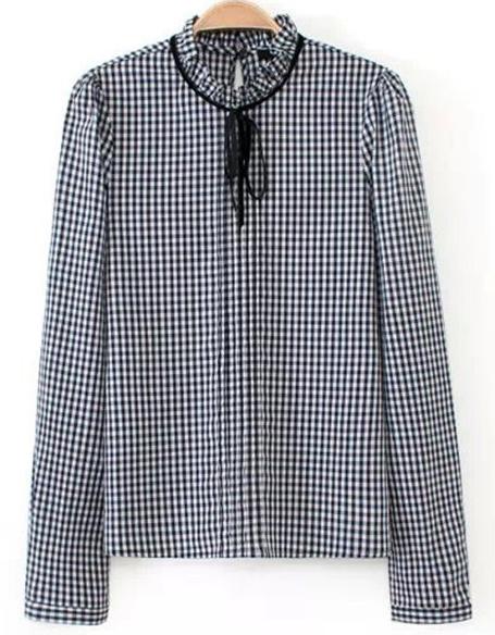 Romwe Check Print Flouncing Blouse