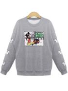 Romwe Mickey Print Grey Sweatshirt