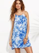 Romwe Blue Halter Tie-dye Shift Dress