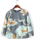 Romwe Back Zipper Crane Print Top