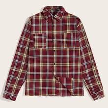 Romwe Guys Pocket Front Plaid Shirt