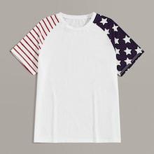 Romwe Guys Red White And Blue Print Tee