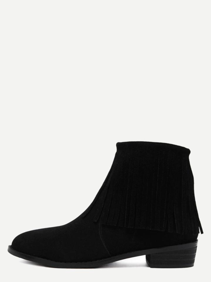 Romwe Black Faux Suede Tassel Ankle Boots