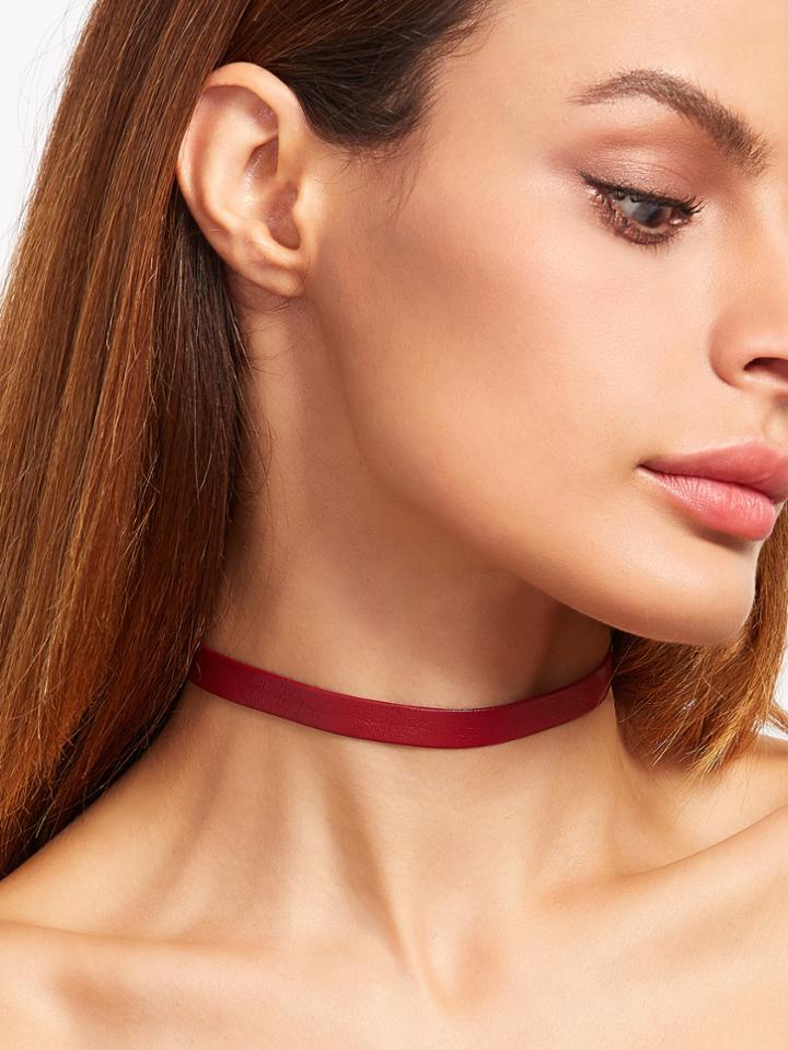 Romwe Burgundy Slim Choker Necklace